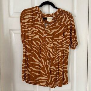 Maeve Brown Zebra Print Women's Top